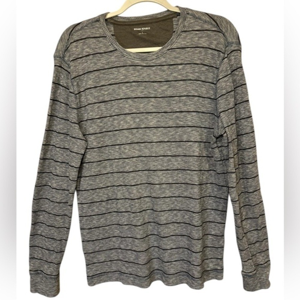 Banana Republic Mens Long Sleeve‎ Shirt Large Gray Striped Casual Lightweight